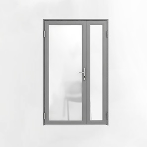 Дверь двупольная, алюминиевая, остекленная: одинарный витраж, матовая